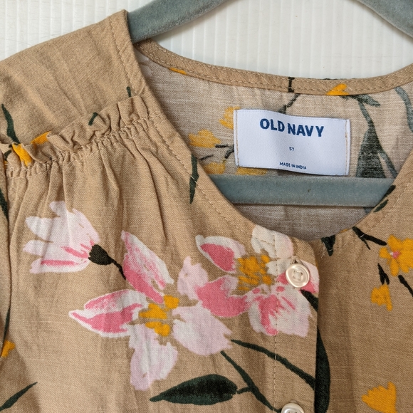 OLD NAVY girls tan floral button front linen blend dress - Picture 2 of 8